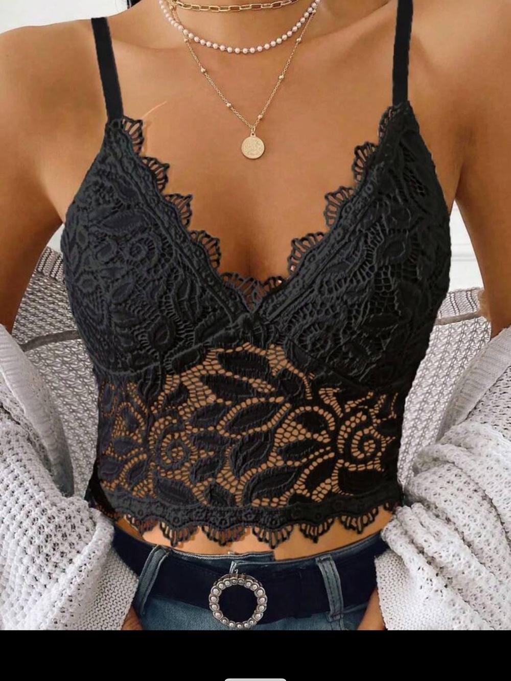 New never worn, Black Lace Bralette Crop Top - Classic Feminine Style